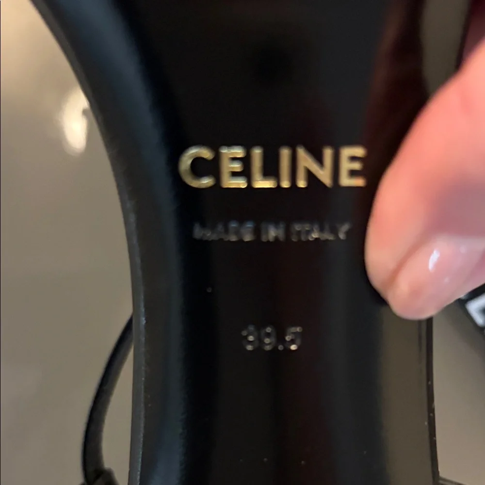 Celine Black Leather Ankle Strap Heels with Gold Triomphe Detail - Picture 6 of 6